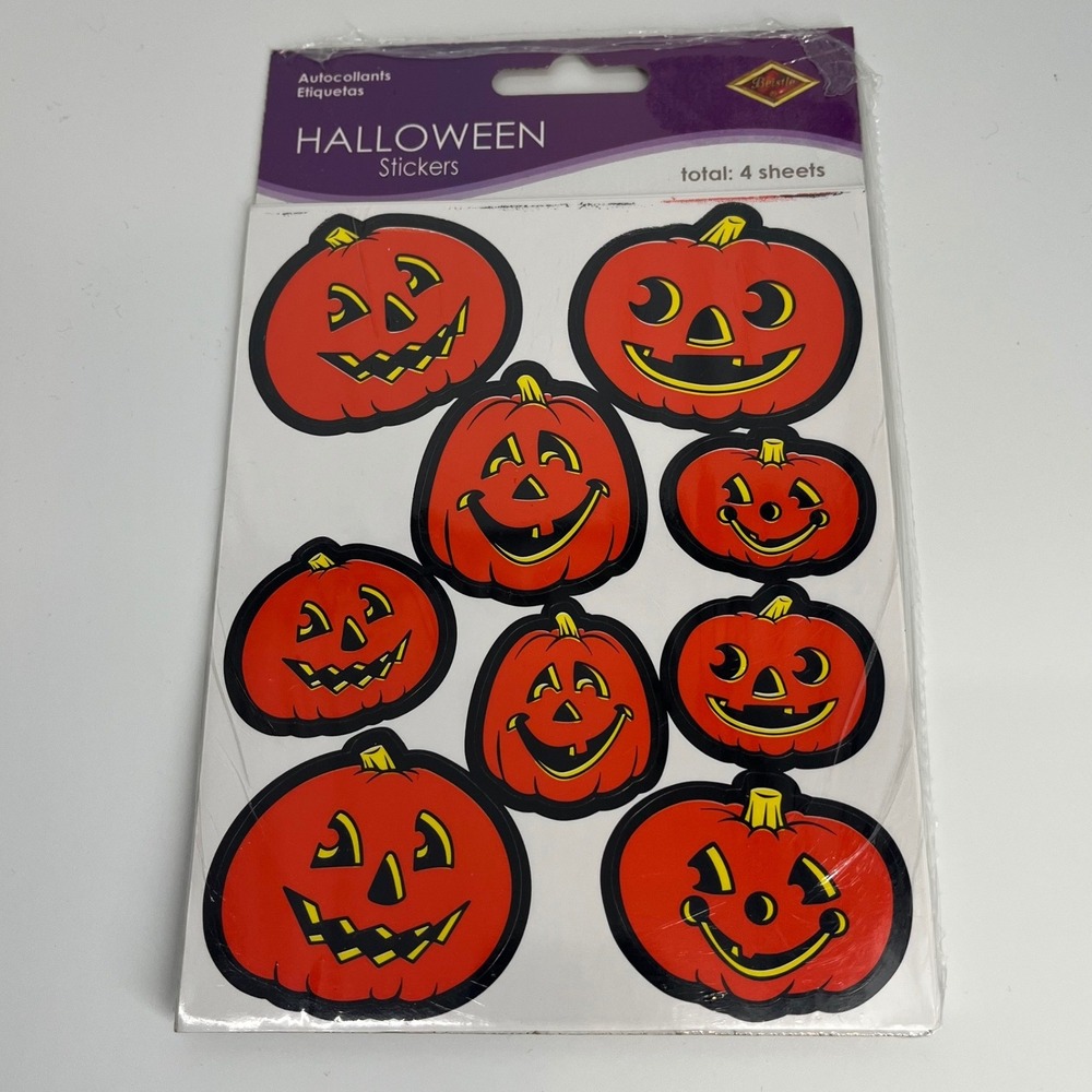 VTG Beistle Halloween Pumpkin Stickers 1997 Complete‎ Sheets Sealed